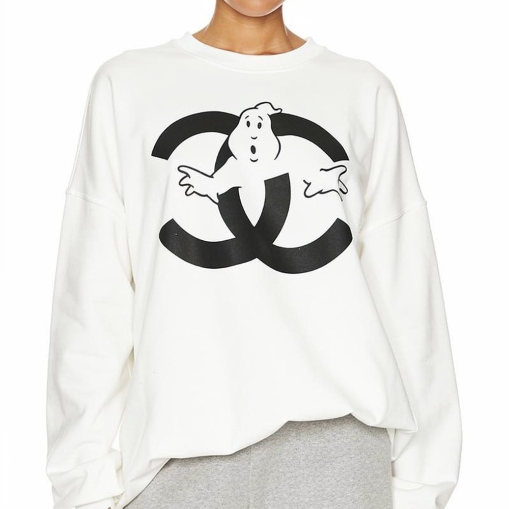White Graphic Sweatshirt with Black Logo Print